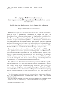 27. Leipziger Weltwirtschaftsseminar – Konvergenz versus Divergenz in der Europäischen Union in der Krise. Bericht über eine Konferenz am 13. / 14. Januar 2014 in Leipzig