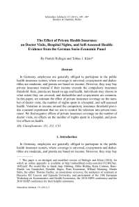 The Effect of Private Health Insurance on Doctor Visits, Hospital Nights, and Self-Assessed Health: Evidence from the German Socio-Economic Panel