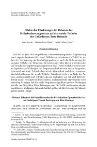 Effekte der Förderungen im Rahmen des Teilhabechancengesetzes auf die soziale Teilhabe der Geförderten: Erste Befunde