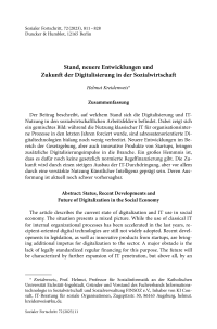Stand, neuere Entwicklungen und Zukunft der Digitalisierung in der Sozialwirtschaft
