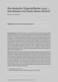 Die deutsche Hyperinflation 1923 – was können wir heute davon lernen?