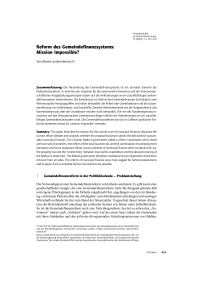 Reform des Gemeindefinanzsystems: Mission Impossible?