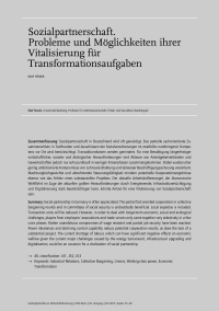 Sozialpartnerschaft. Probleme und Möglichkeiten ihrer Vitalisierung für Transformationsaufgaben