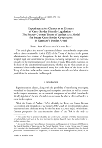 Experimentation Clauses as an Element of Cross-Border Friendly-Legislation – The Franco-German Treaty of Aachen as a Model for Future Cross-Border Cooperation in Germany’s Border Areas?