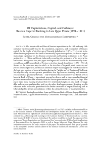 Of Capitulations, Capital, and Collateral: Russian Imperial Banking in Late Qajar Persia (1891 – 1921)