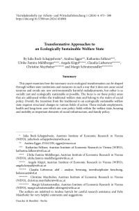 Transformative Approaches to an Ecologically Sustainable Welfare State