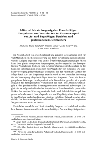Editorial: Private Sorgeaufgaben Erwerbstätiger: Perspektiven von Vereinbarkeit im Zusammenspiel von An- und Zugehörigen, Betrieben und professionellen Dienstleistern