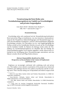 Verantwortung darf kein Risiko sein: Vereinbarkeitsperspektiven im Umfeld von Erwerbstätigkeit und privaten Sorgeaufgaben