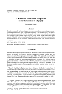 A Kaleckian Firm-Based Perspective on the Persistence of Oligopoly