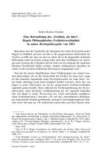 Eine Betrachtung der „Freiheit, als Idee“. Hegels Philosophisches Freiheitsverständnis in seiner Rechtsphilosophie von 1821
