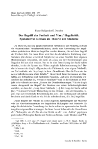 Der Begriff der Freiheit und Marx’ Hegelkritik. Spekulatives Denken als Theorie der Moderne