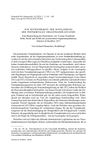 Zur Notwendigkeit der Novellierung der postmortalen Organtransplantation