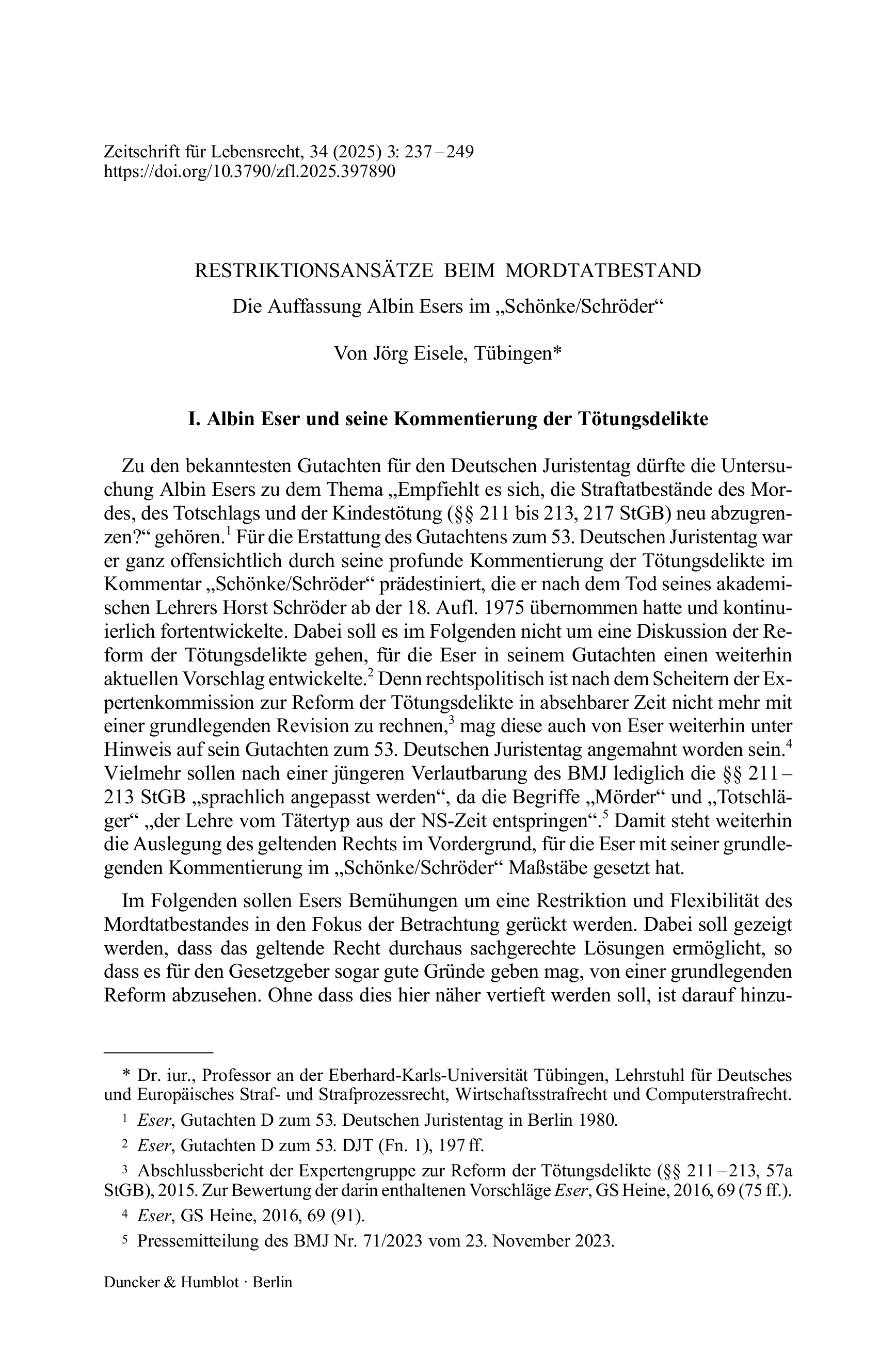 Restriktionsansätze beim Mordtatbestand