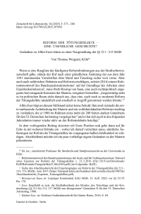 Reform der Tötungsdelikte – Eine unendliche Geschichte?