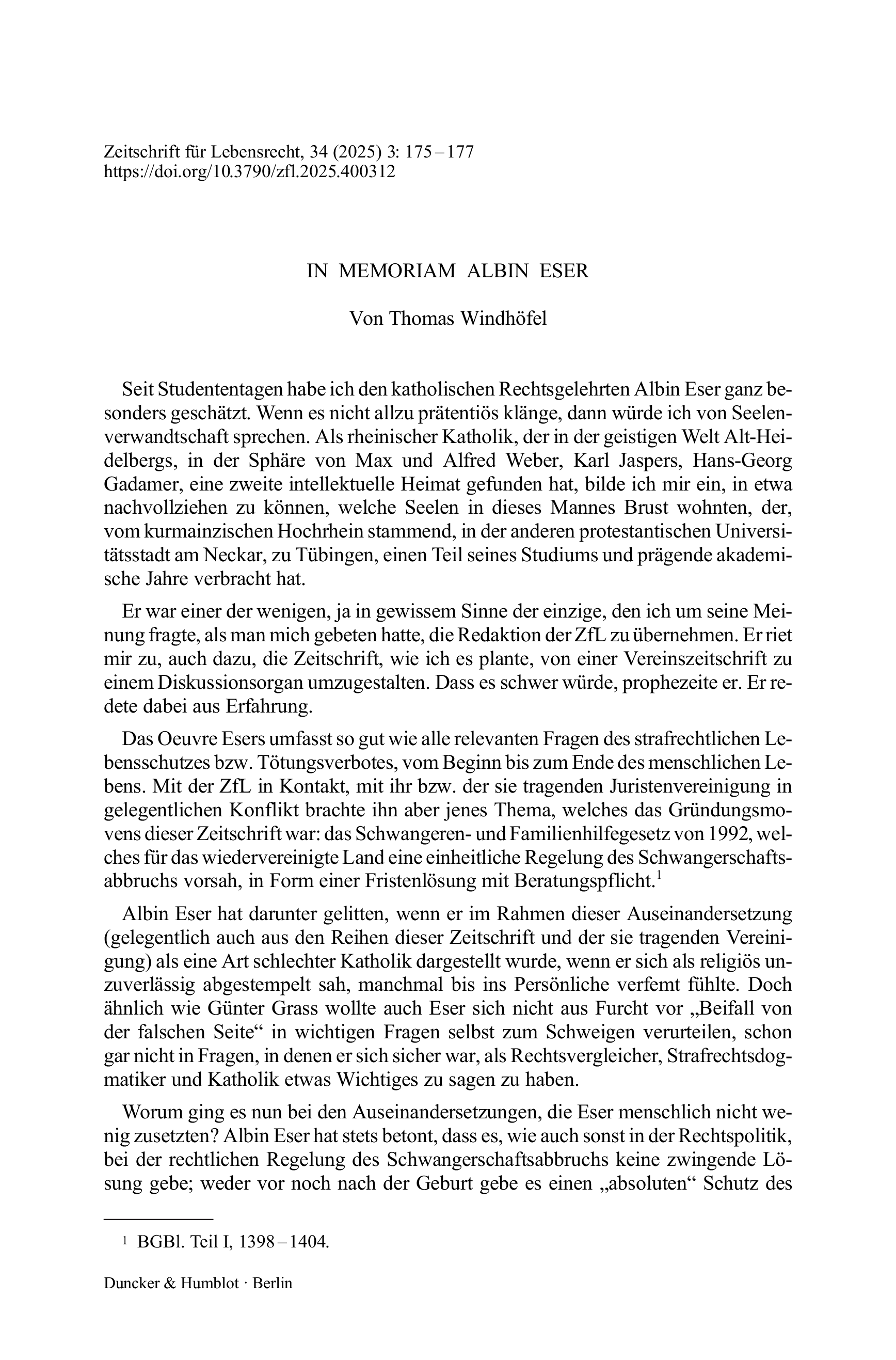 In Memoriam Albin Eser