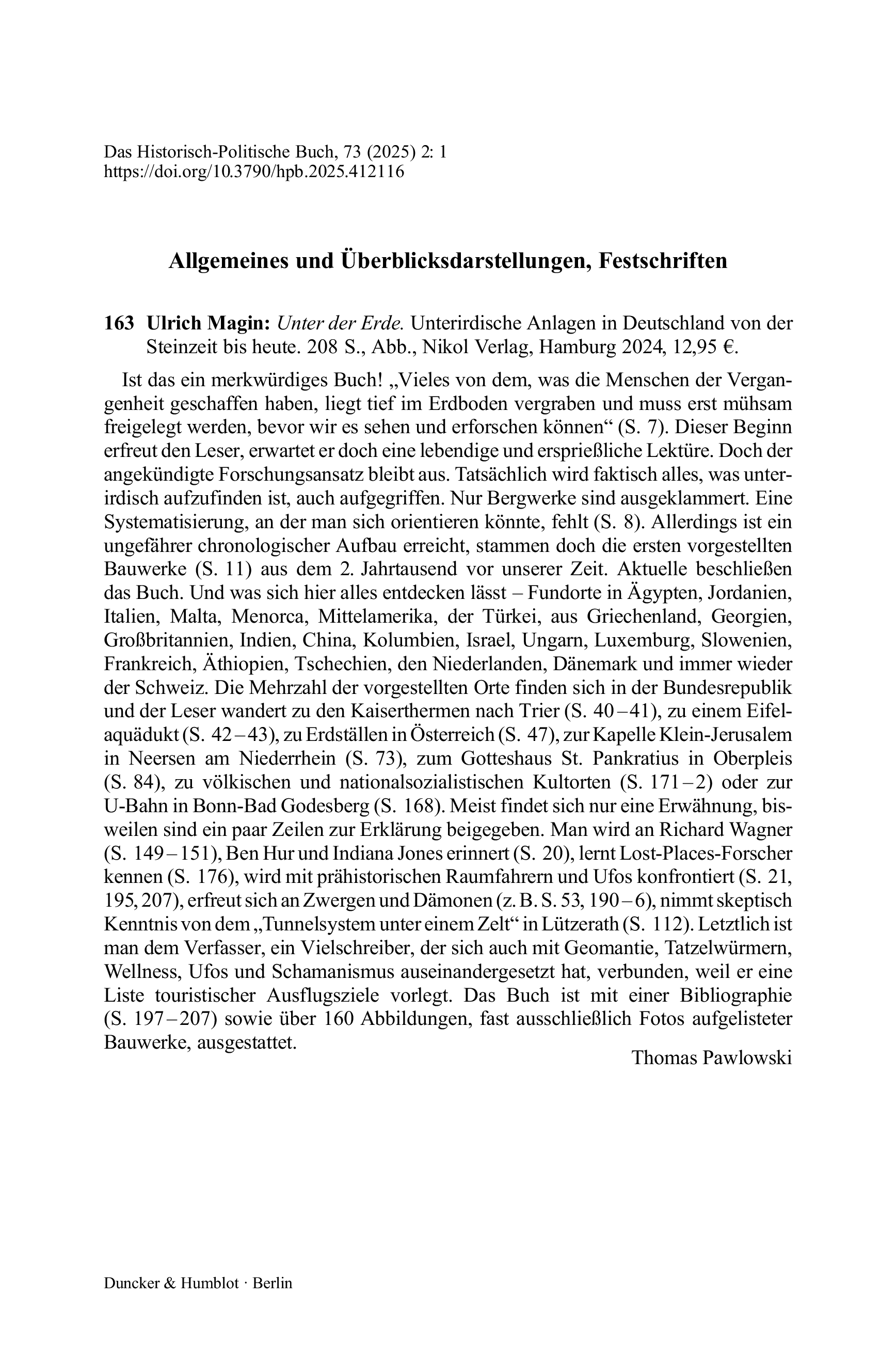 Ulrich Magin: Unter der Erde. Unterirdische Anlagen in Deutschland von der Steinzeit bis heute.