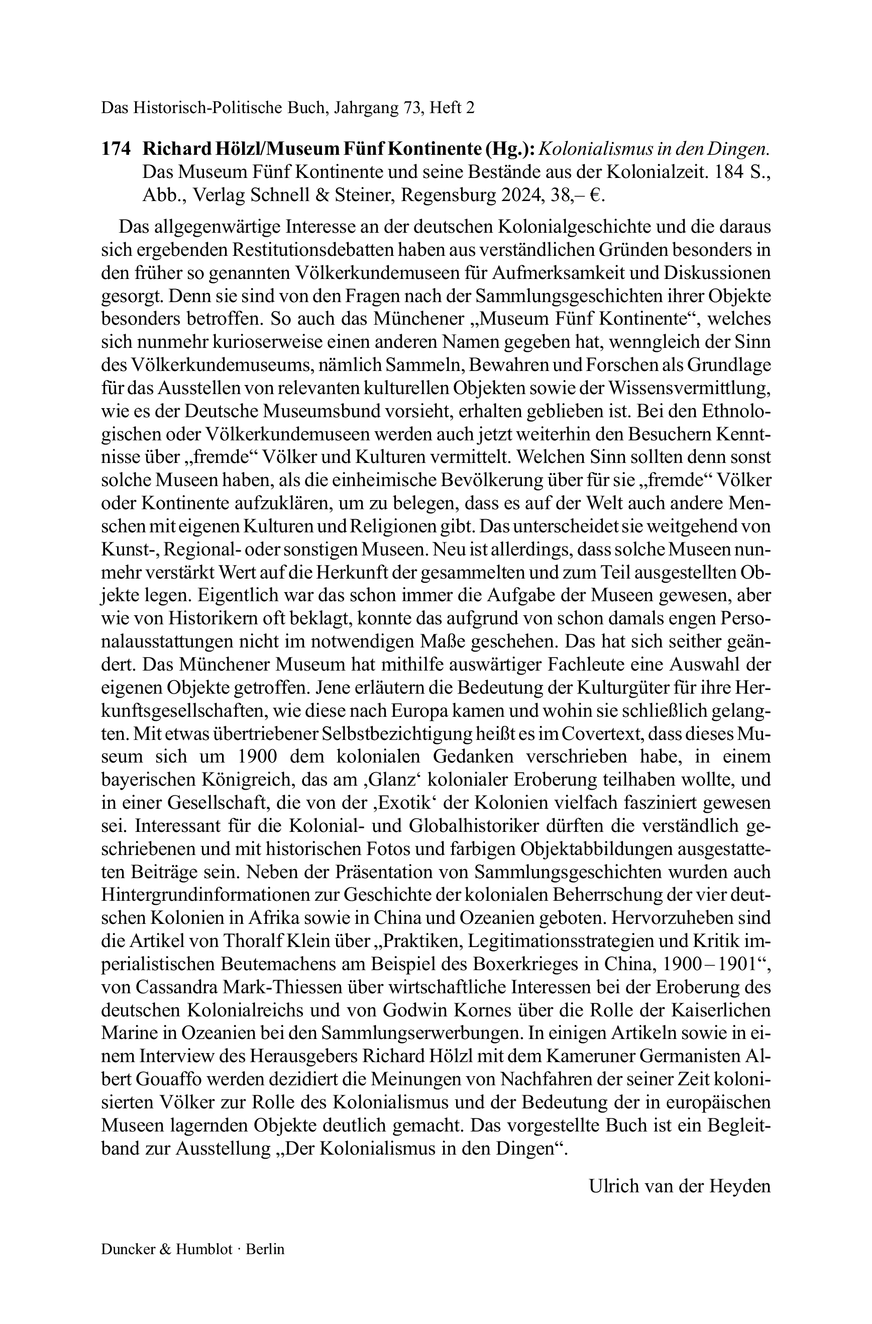 Richard Hölzl/Museum Fünf Kontinente (Hg.): Kolonialismus in den Dingen. Das Museum Fünf Kontinente und seine Bestände aus der Kolonialzeit.