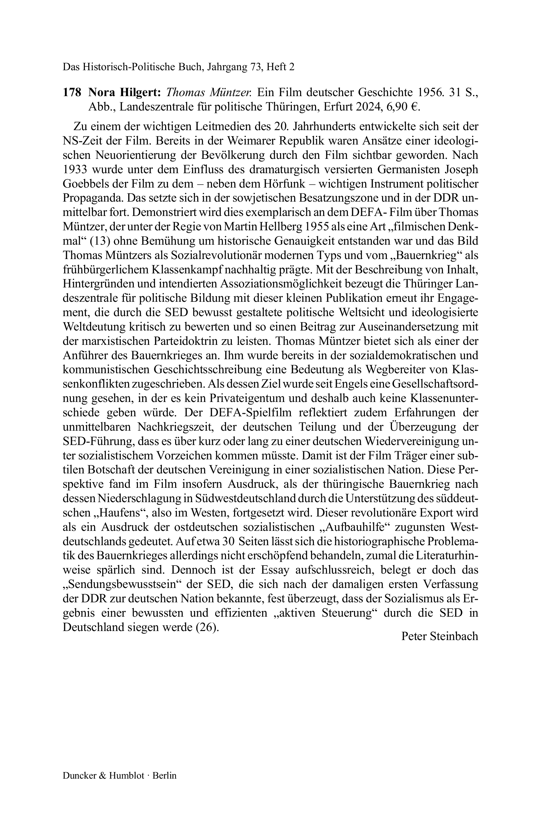 Nora Hilgert: Thomas Müntzer. Ein Film deutscher Geschichte 1956.