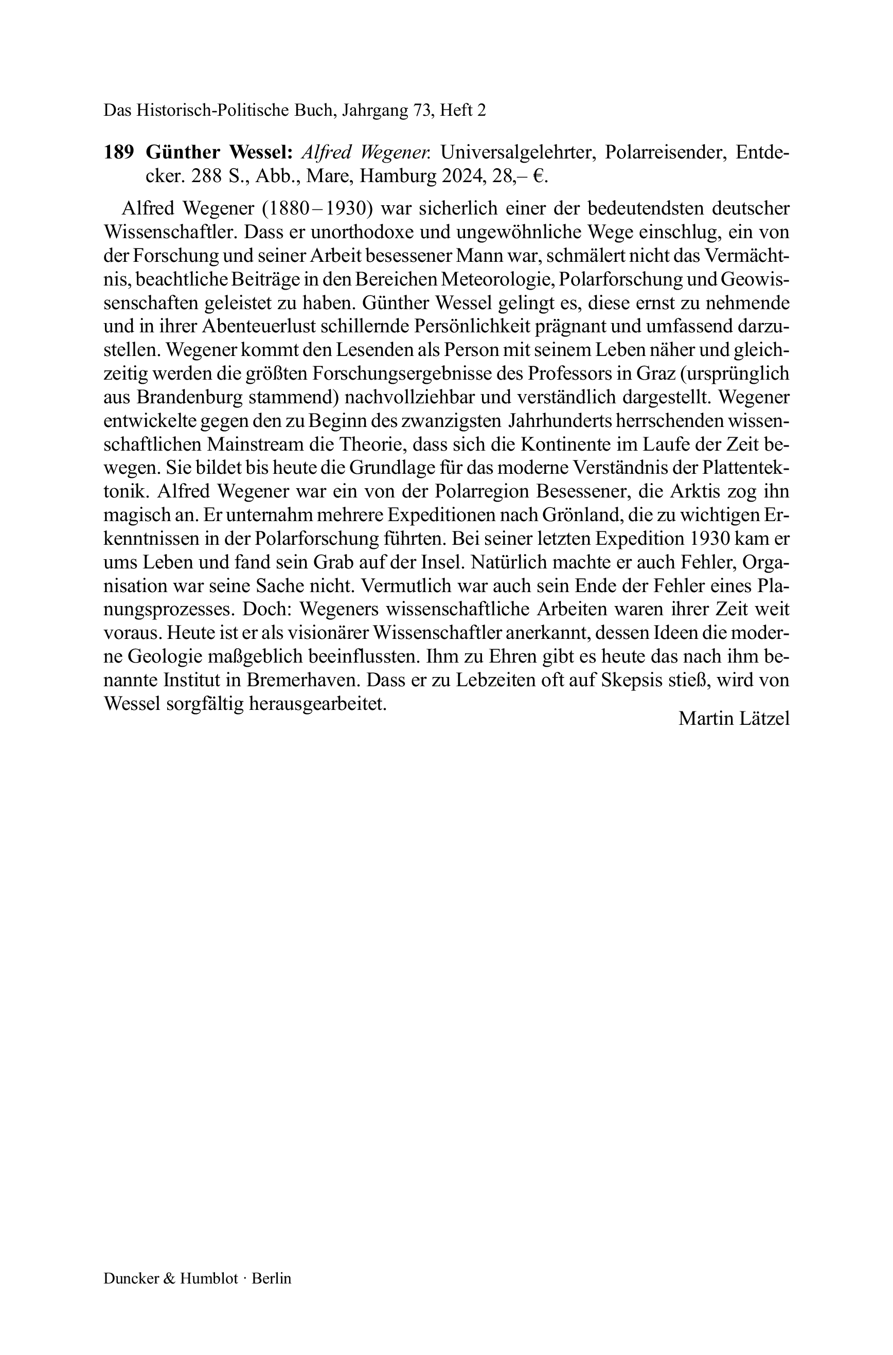 Günther Wessel: Alfred Wegener. Universalgelehrter, Polarreisender, Entdecker.