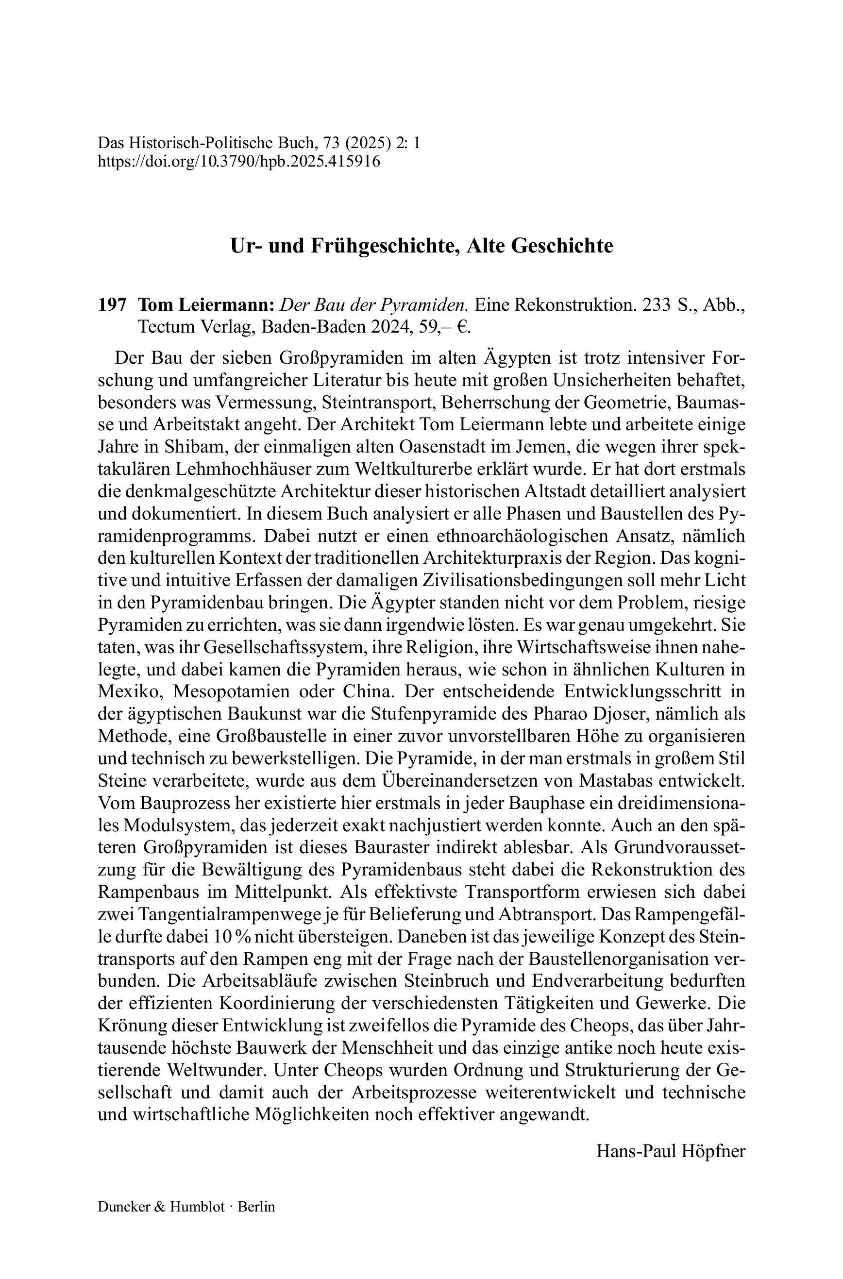 Tom Leiermann: Der Bau der Pyramiden. Eine Rekonstruktion.