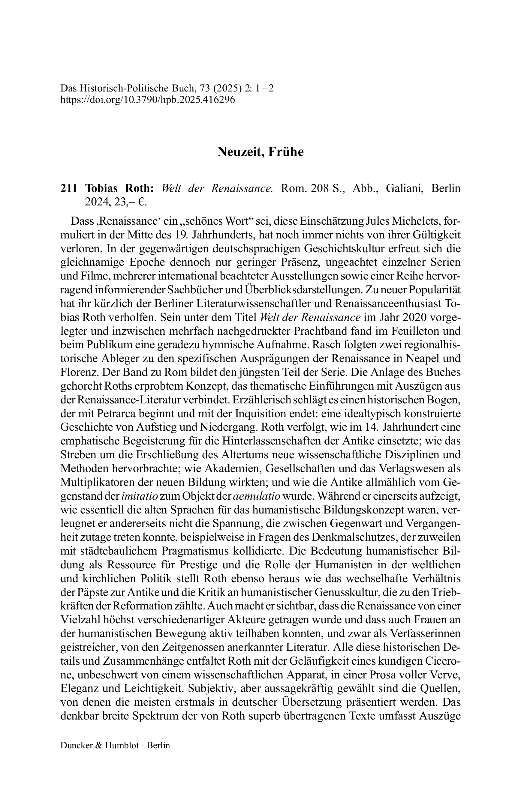 Tobias Roth: Welt der Renaissance. Rom. 