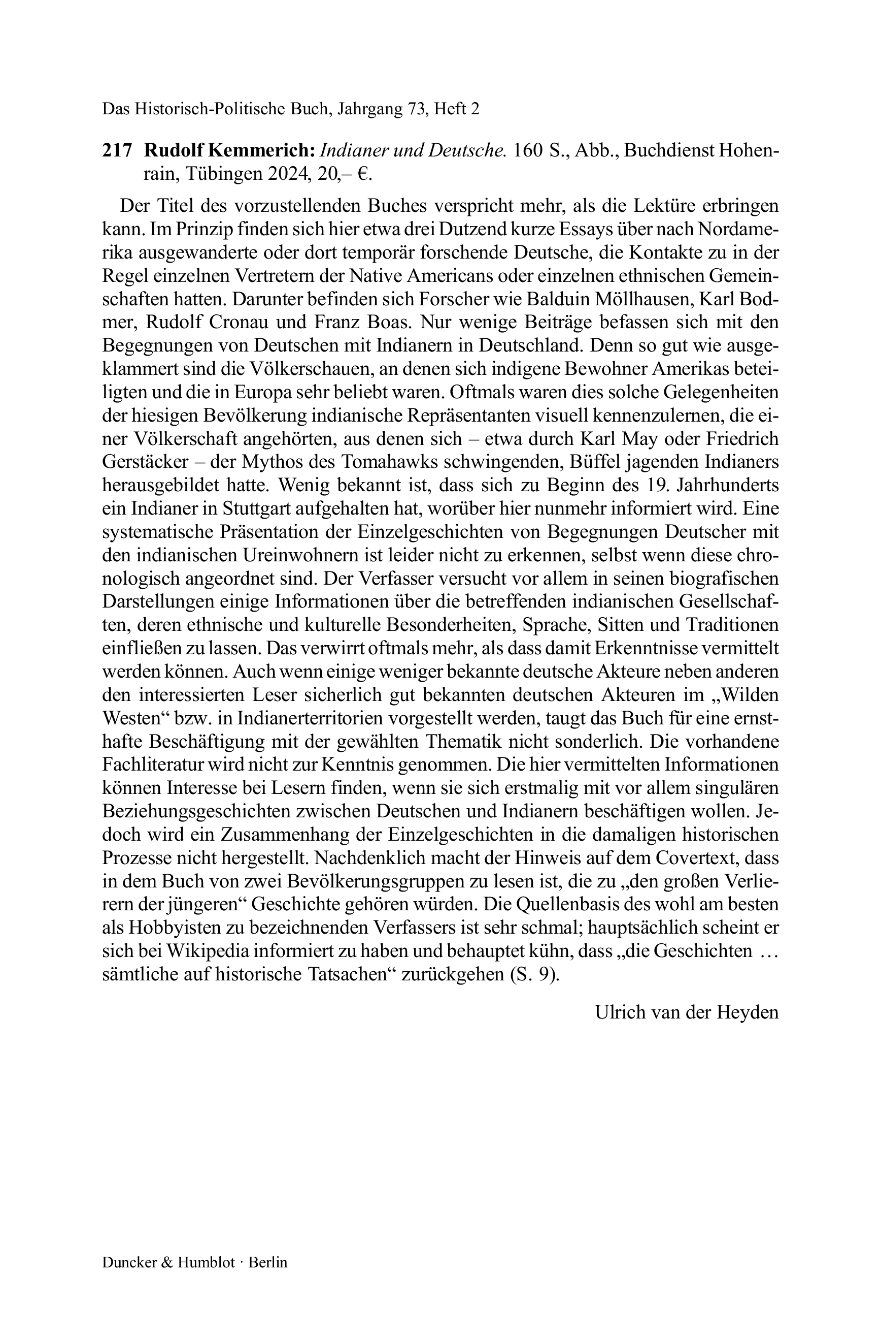 Rudolf Kemmerich: Indianer und Deutsche. 160 S.