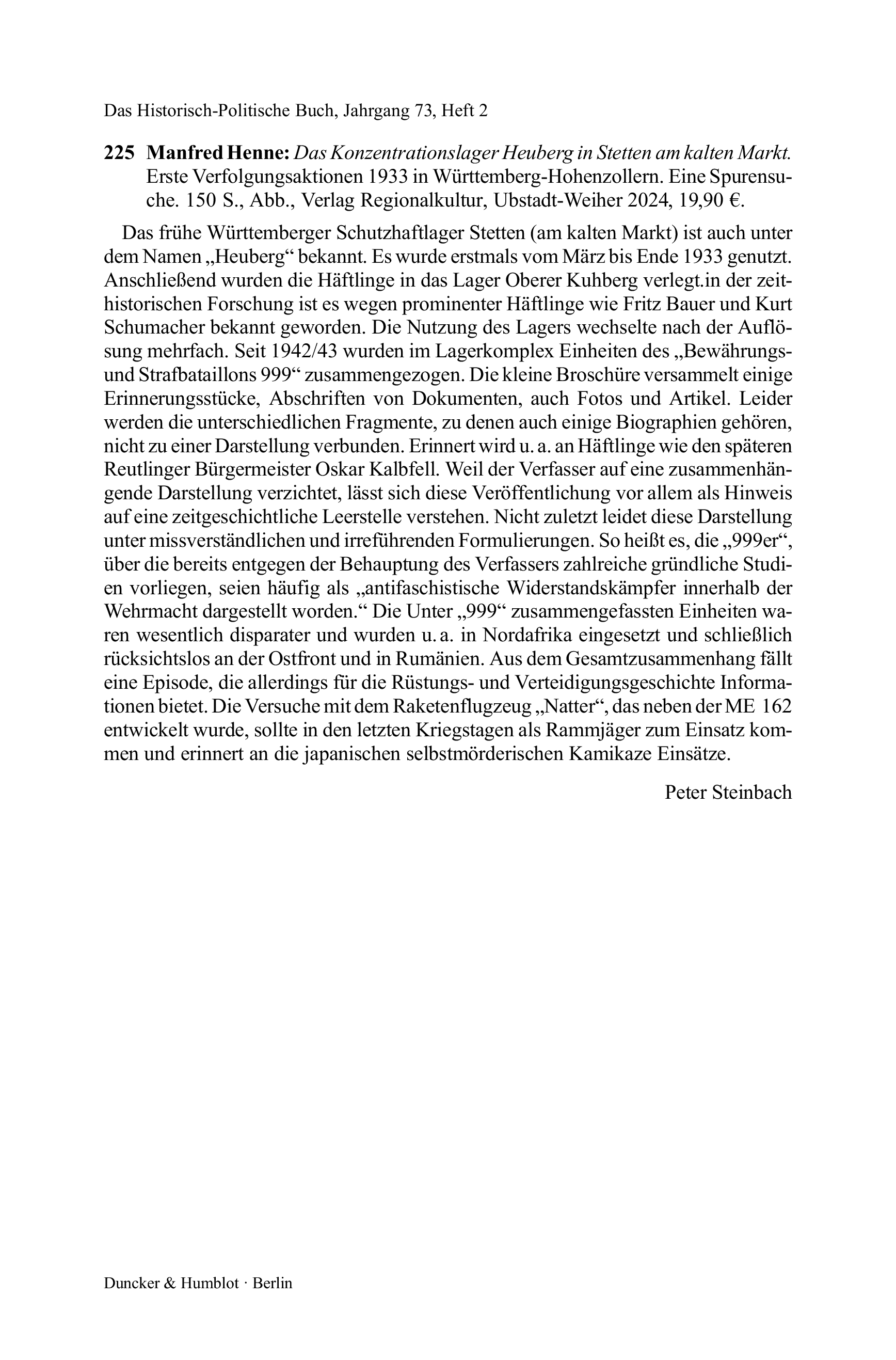 Manfred Henne: Das Konzentrationslager Heuberg in Stetten am kalten Markt. Erste Verfolgungsaktionen 1933 in Württemberg-Hohenzollern. Eine Spurensuche.