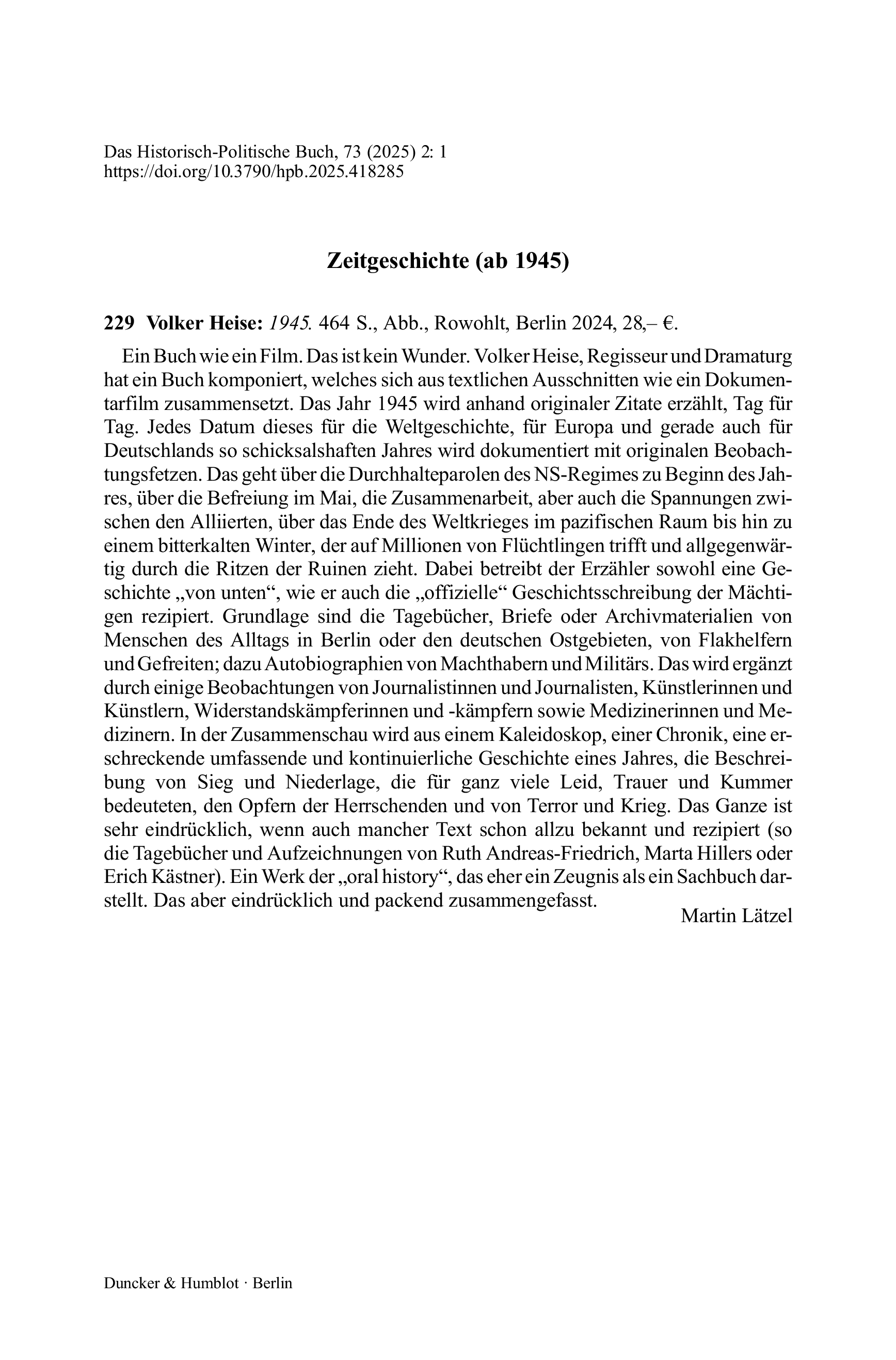 Volker Heise: 1945. 464 S.