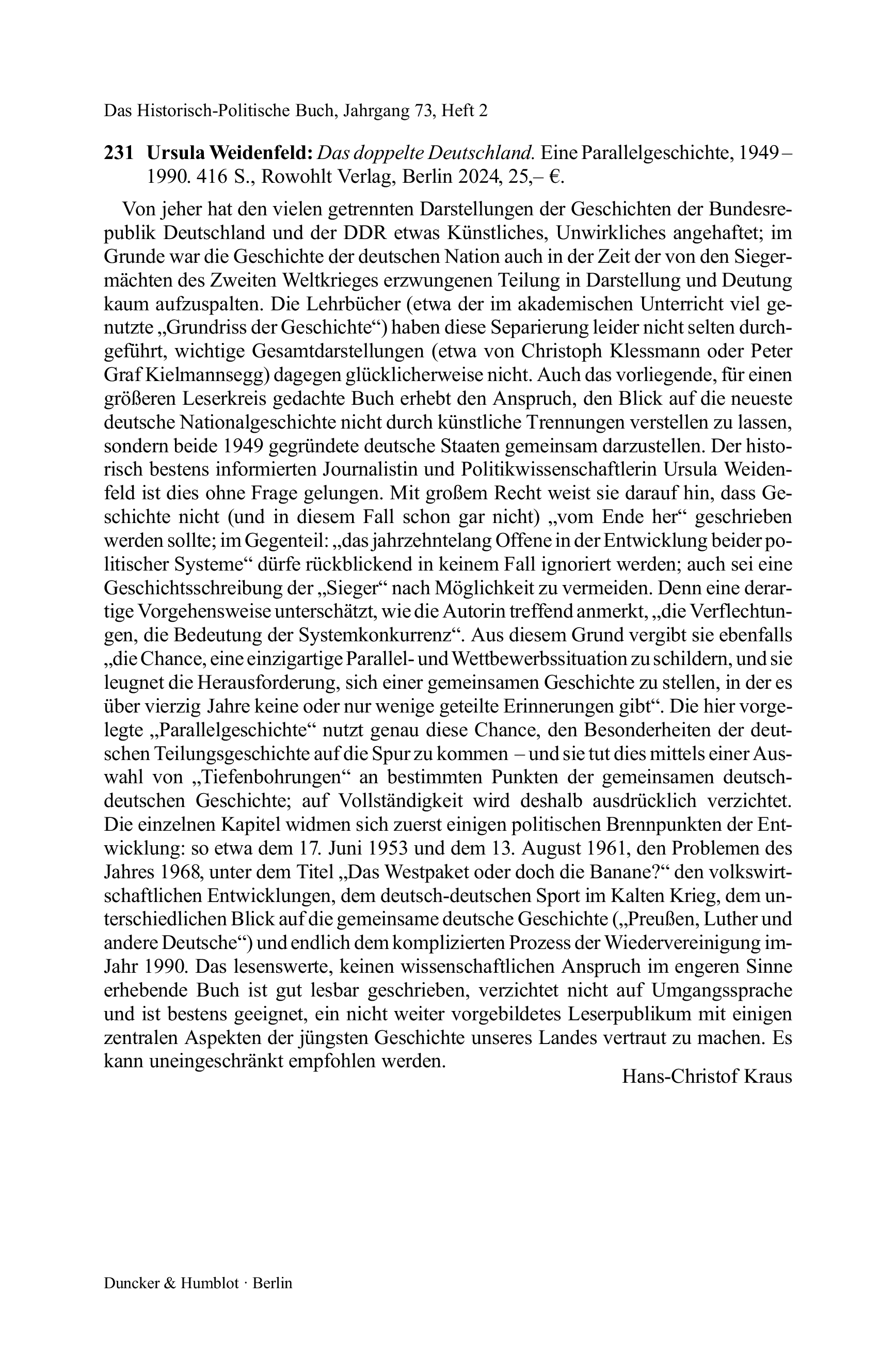 Ursula Weidenfeld: Das doppelte Deutschland. Eine Parallelgeschichte, 1949 – 1990.