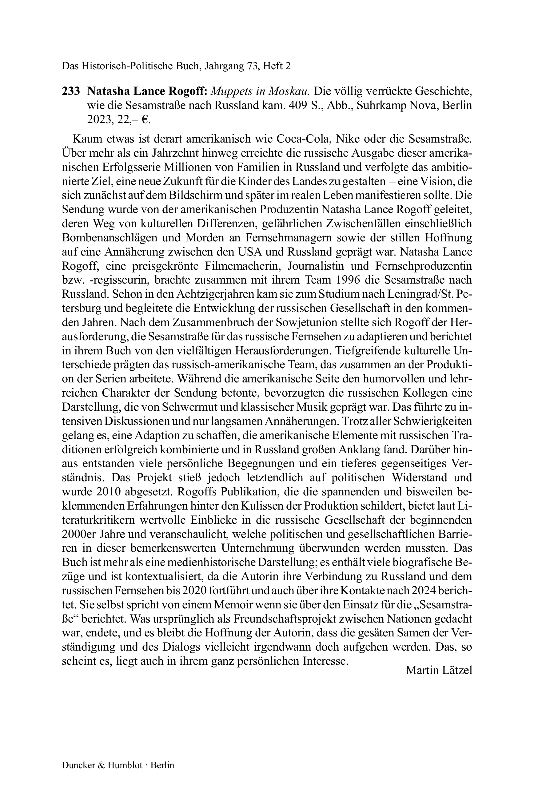 Natasha Lance Rogoff: Muppets in Moskau. Die völlig verrückte Geschichte, wie die Sesamstraße nach Russland kam.