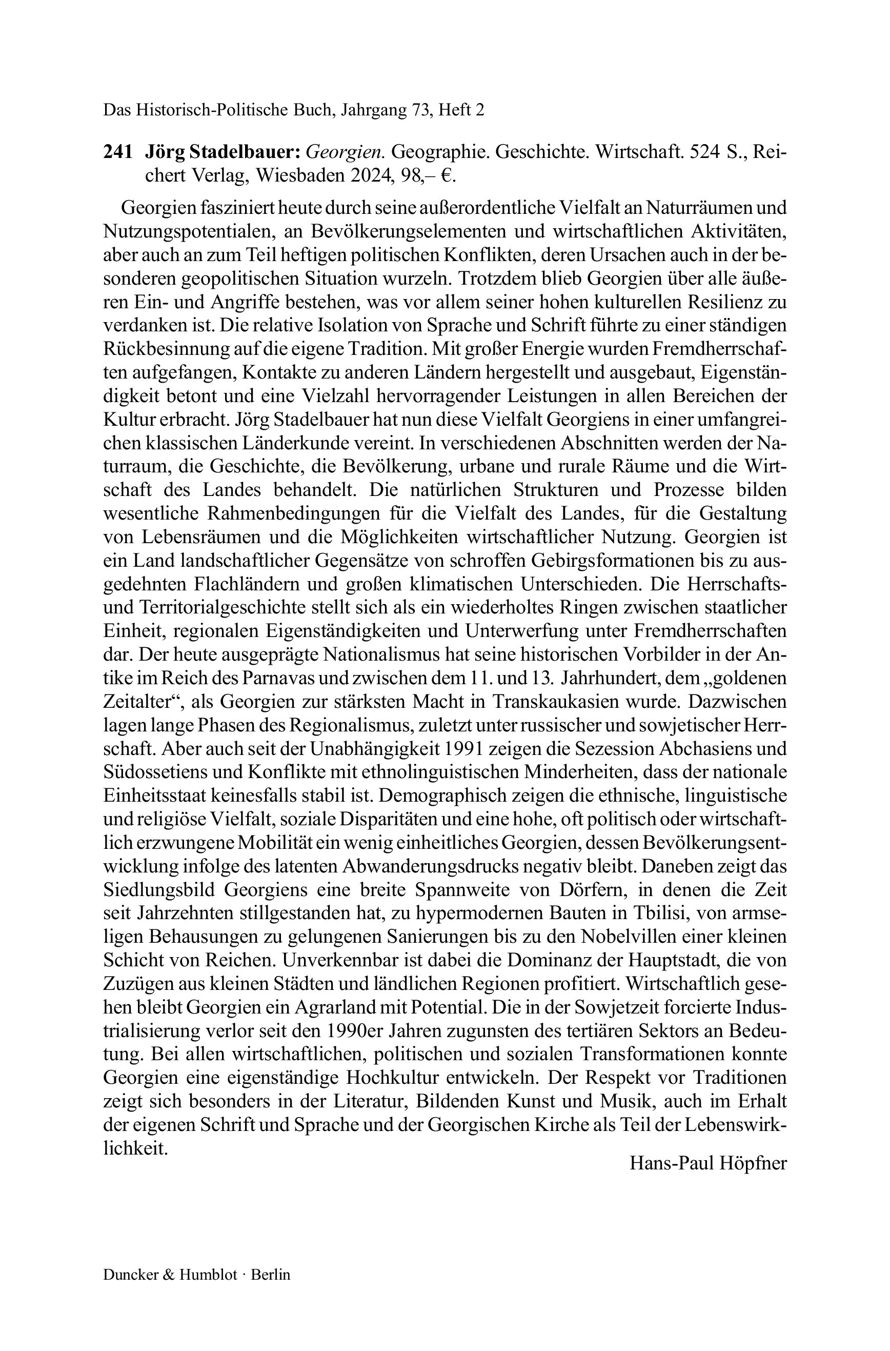 Jörg Stadelbauer: Georgien. Geographie. Geschichte. Wirtschaft.