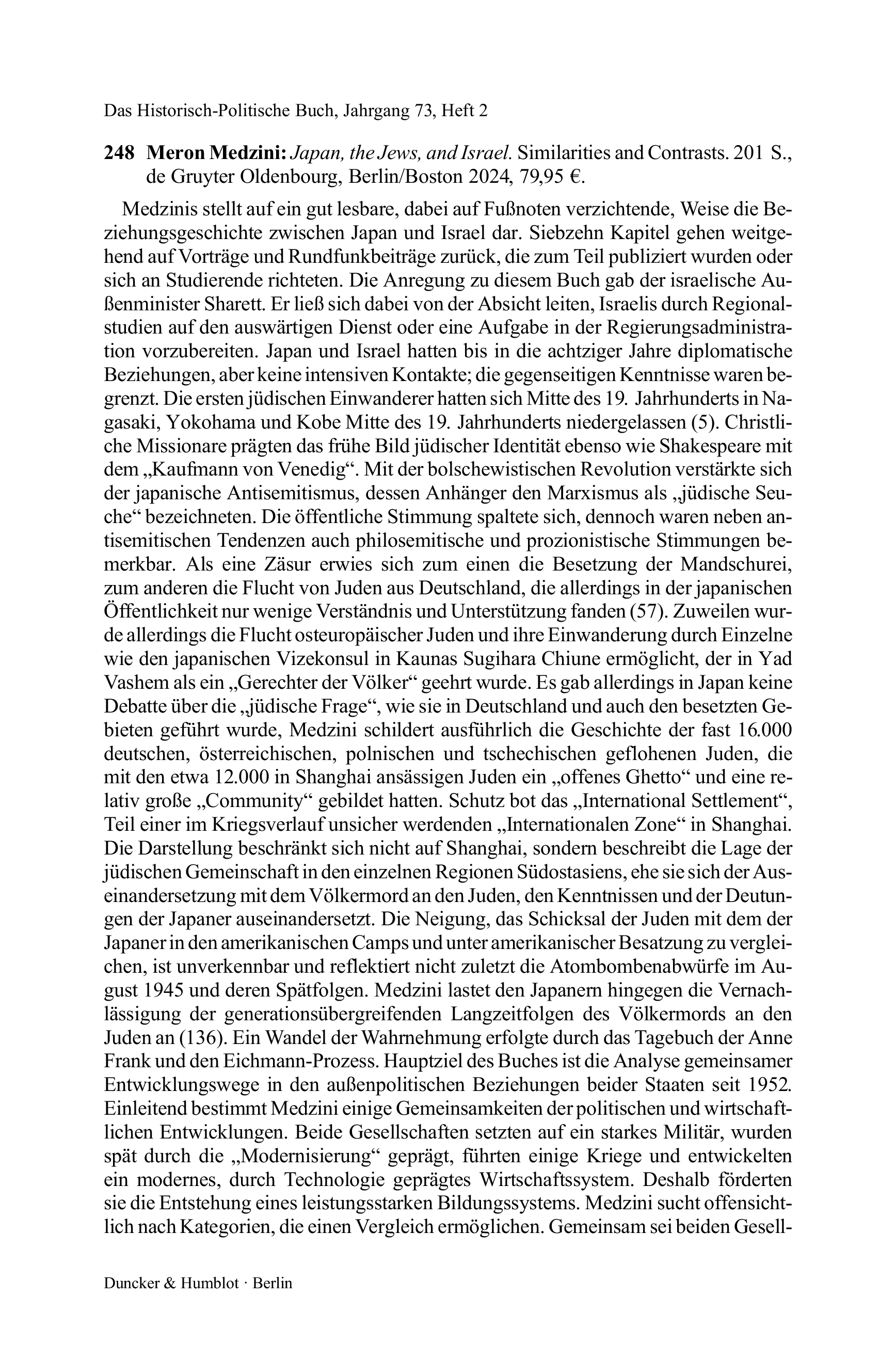 Meron Medzini: Japan, the Jews, and Israel. Similarities and Contrasts.