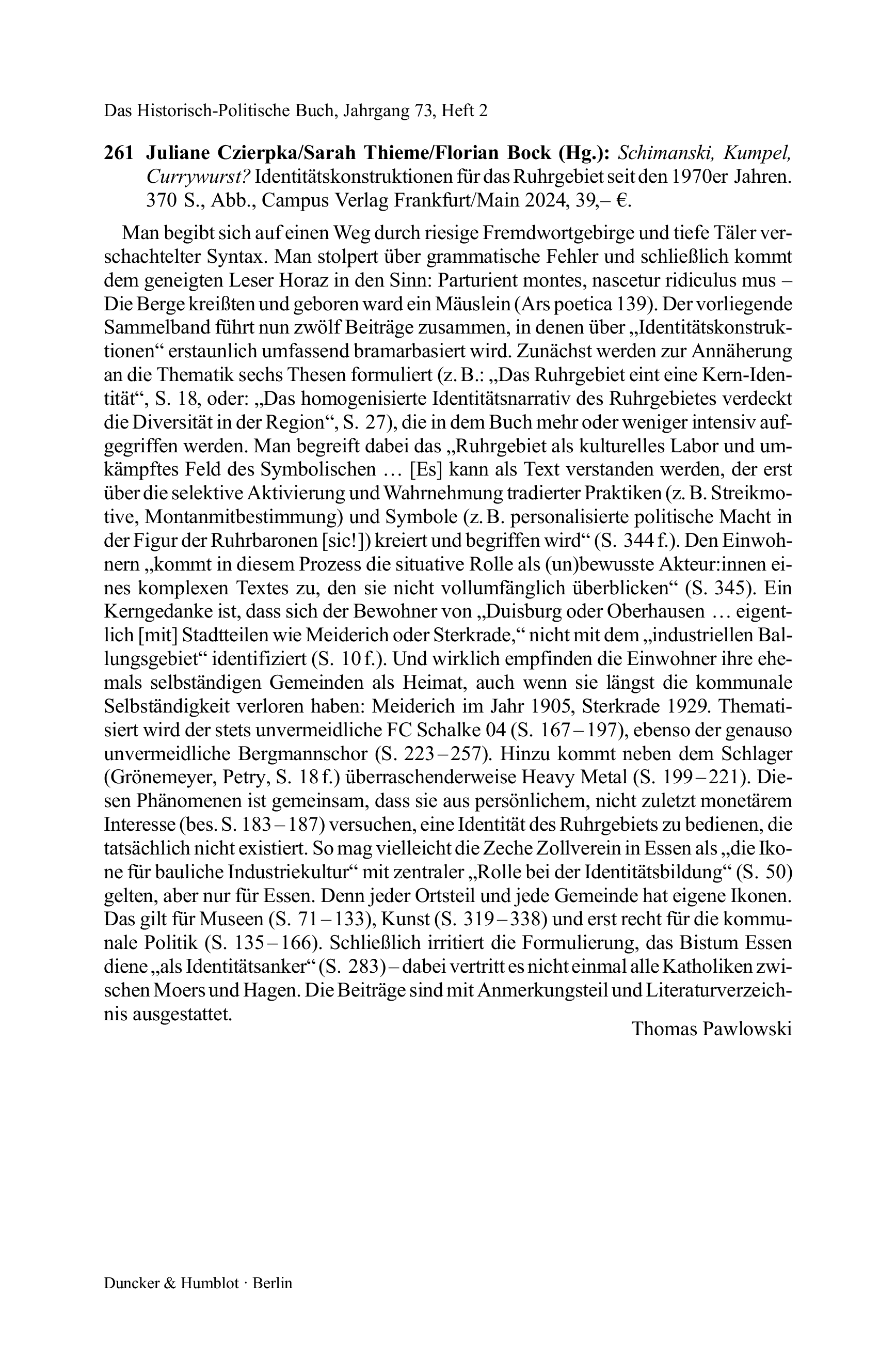 Juliane Czierpka/Sarah Thieme/Florian Bock (Hg.): Schimanski, Kumpel, Currywurst? Identitätskonstruktionen für das Ruhrgebiet seit den 1970er Jahren.