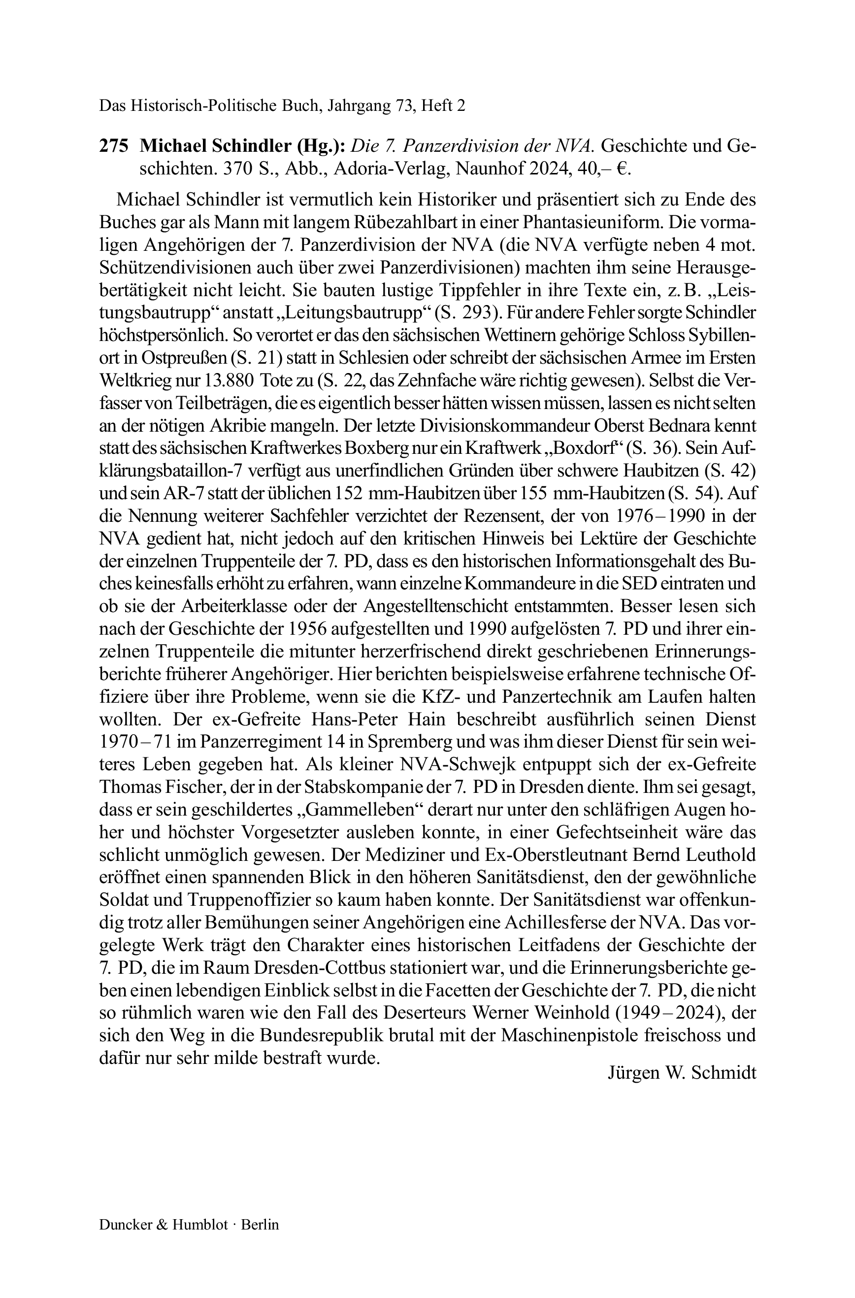 Michael Schindler (Hg.): Die 7. Panzerdivision der NVA. Geschichte und Geschichten.
