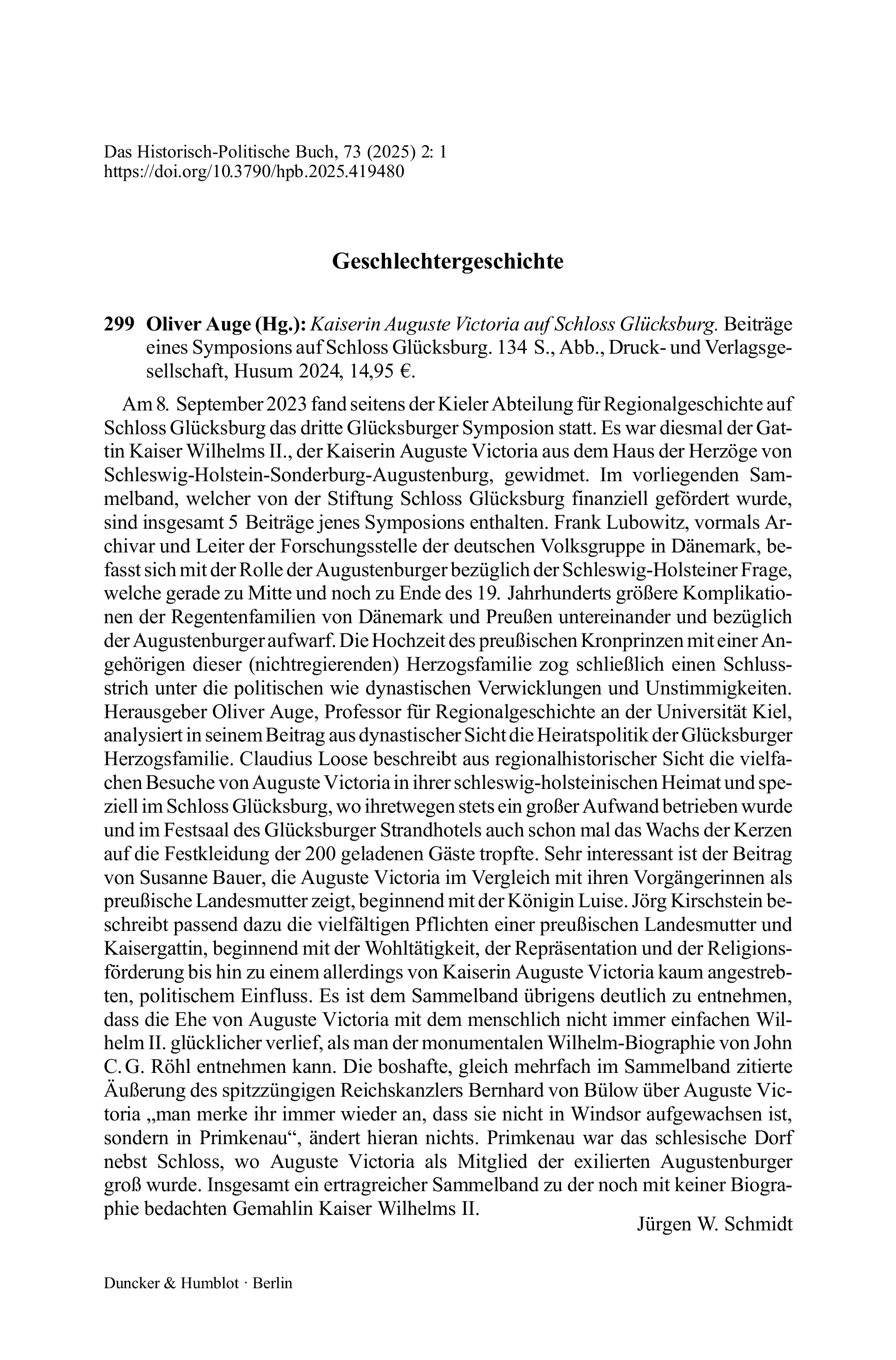 Oliver Auge (Hg.): Kaiserin Auguste Victoria auf Schloss Glücksburg. Beiträge eines Symposions auf Schloss Glücksburg.