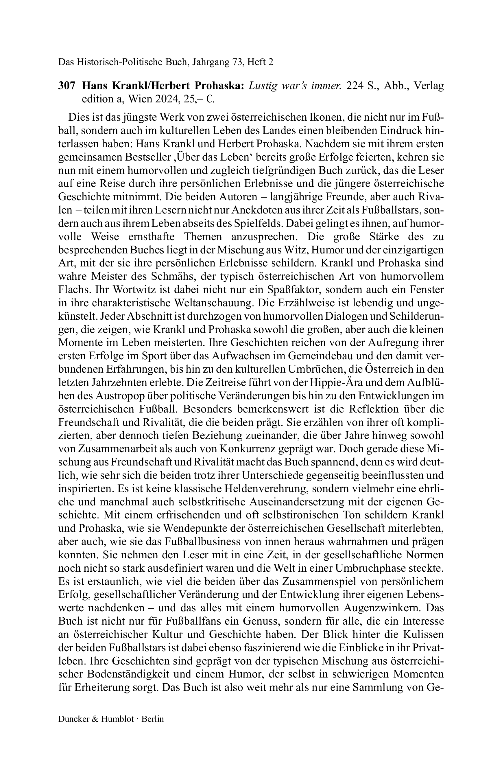 Hans Krankl/Herbert Prohaska: Lustig war’s immer. 224 S.