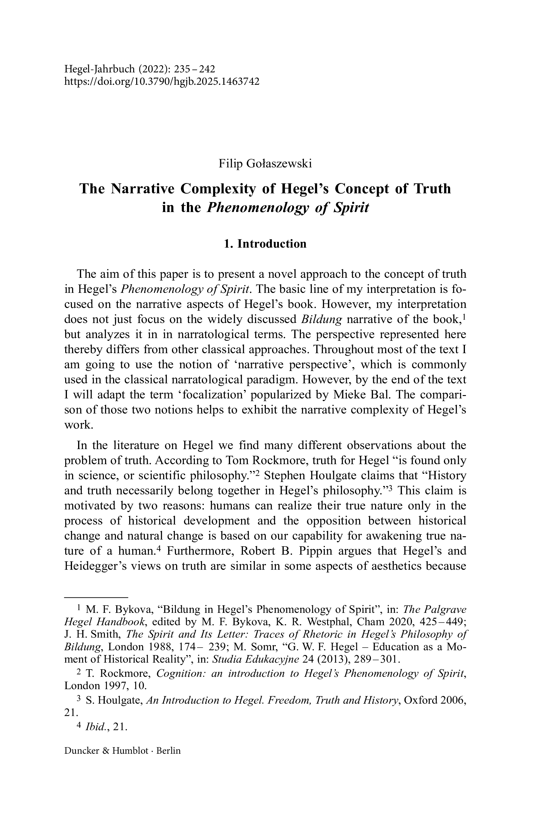 The Narrative Complexity of Hegel’s Concept of Truth in the Phenomenology of Spirit