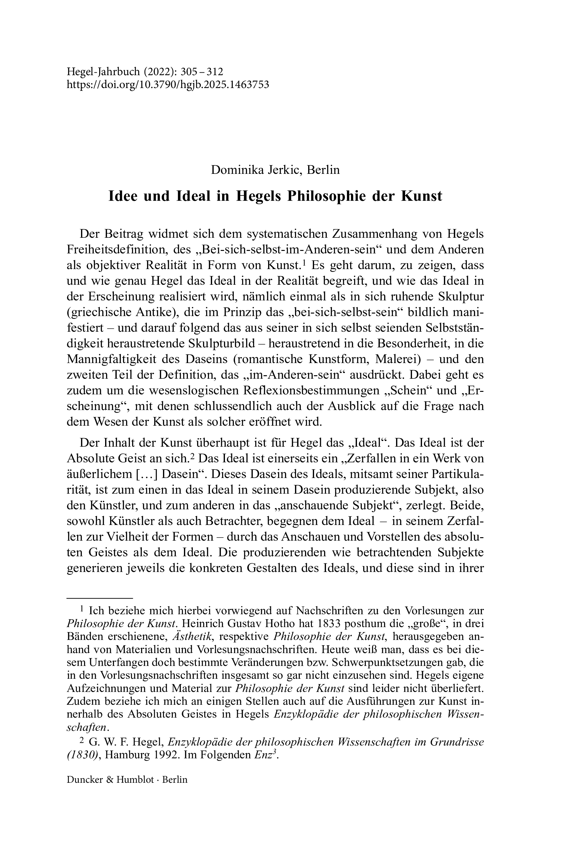 Idee und Ideal in Hegels Philosophie der Kunst