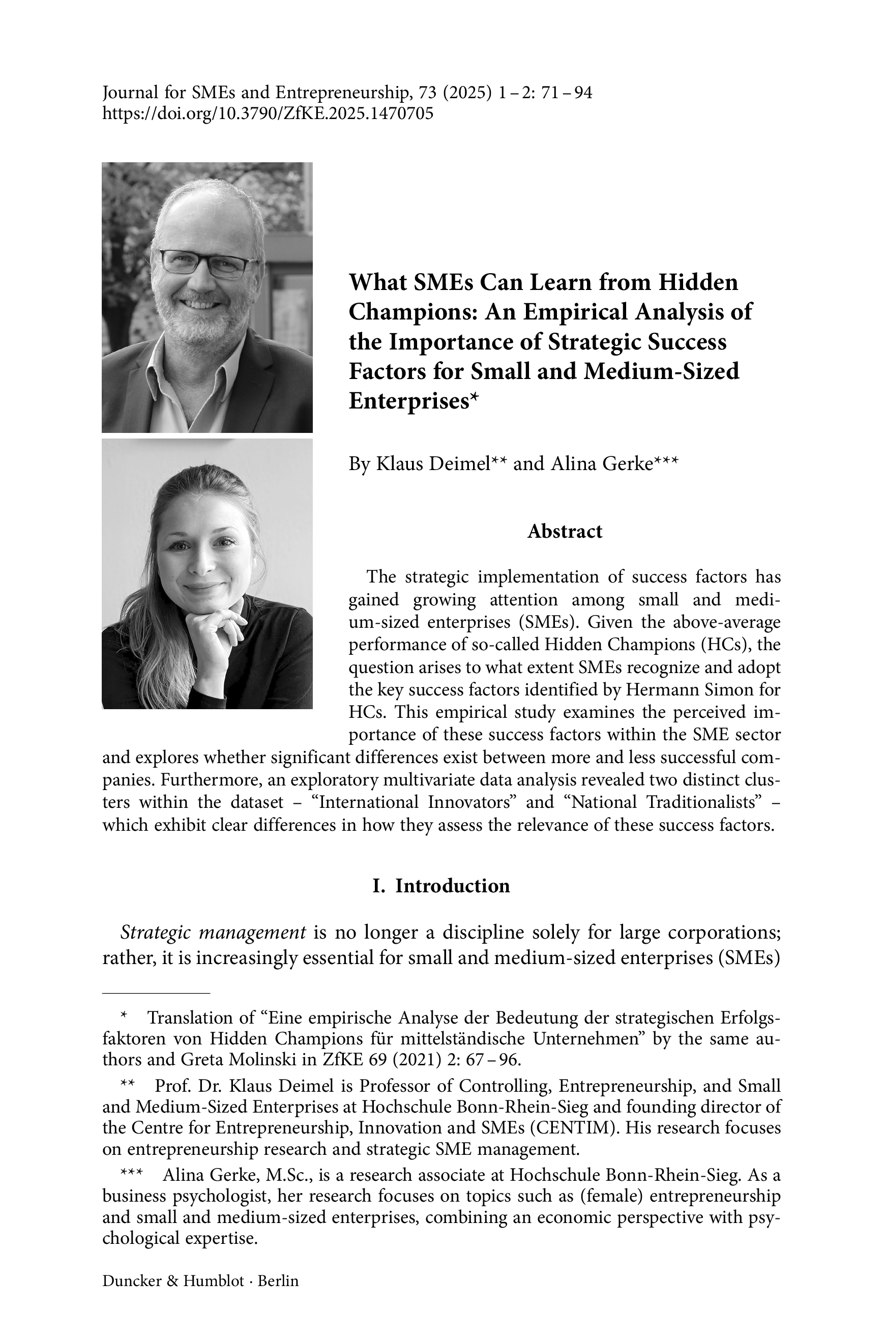 What SMEs Can Learn from Hidden Champions: An Empirical Analysis of the Importance of Strategic Success Factors for Small and Medium-Sized Enterprises