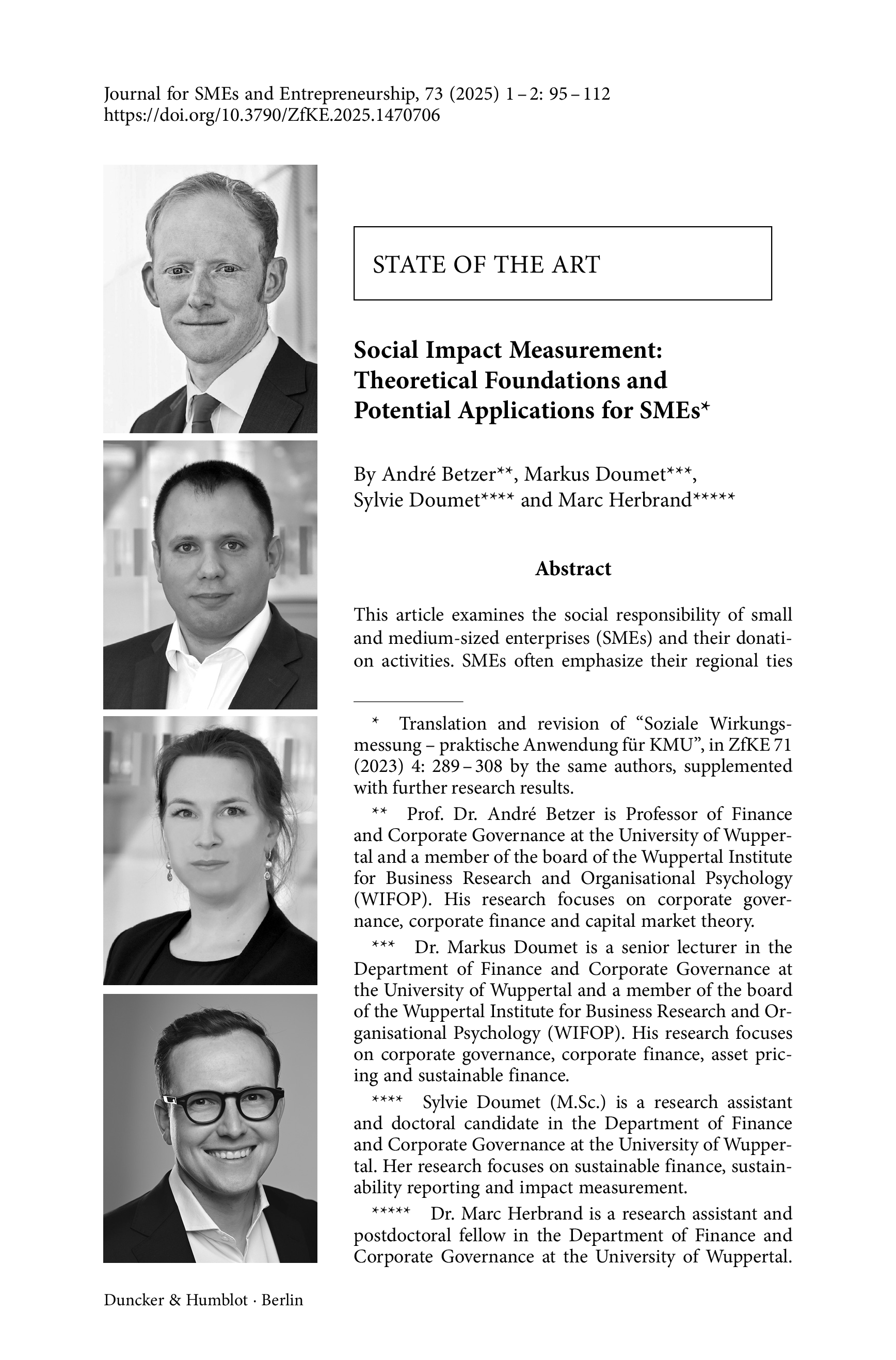 Social Impact Measurement: Theoretical Foundations and Potential Applications for SMEs