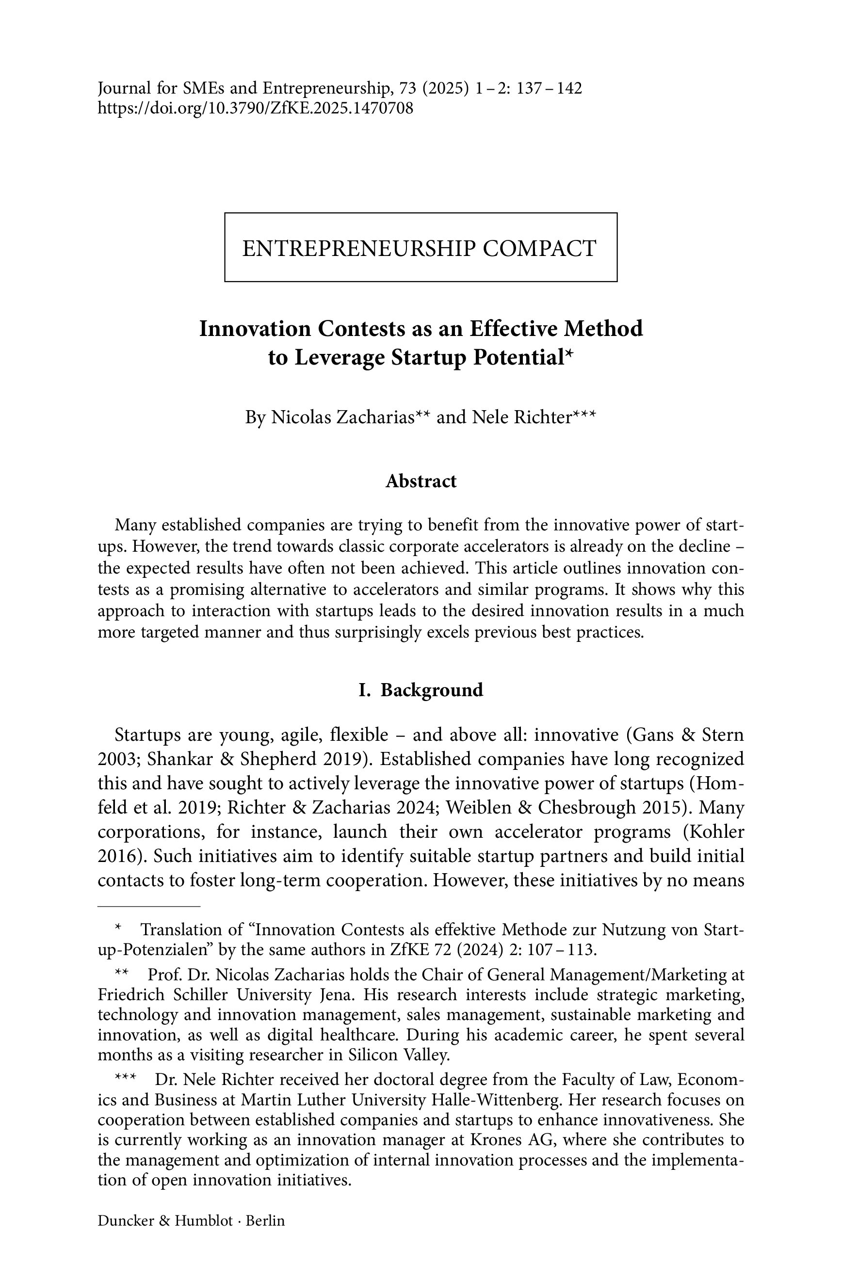 Innovation Contests as an Effective Method to Leverage Startup Potential
