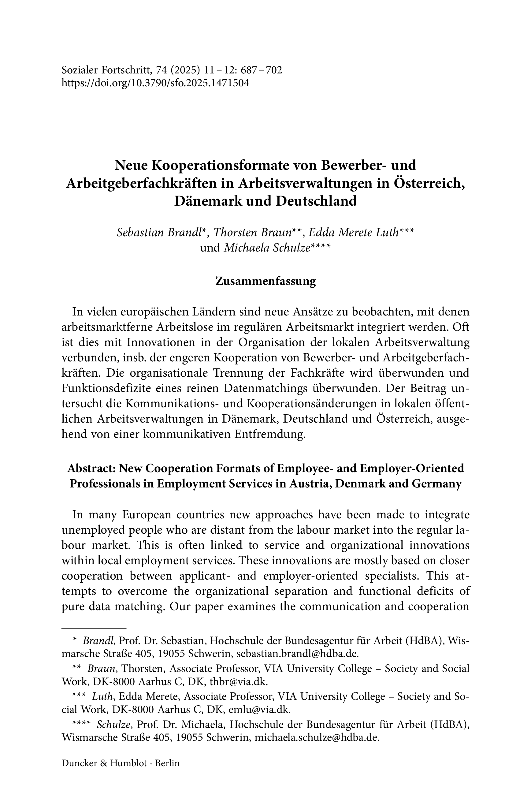 Neue Kooperationsformate von Bewerber- und Arbeitgeberfachkräften in Arbeitsverwaltungen in Österreich, Dänemark und Deutschland