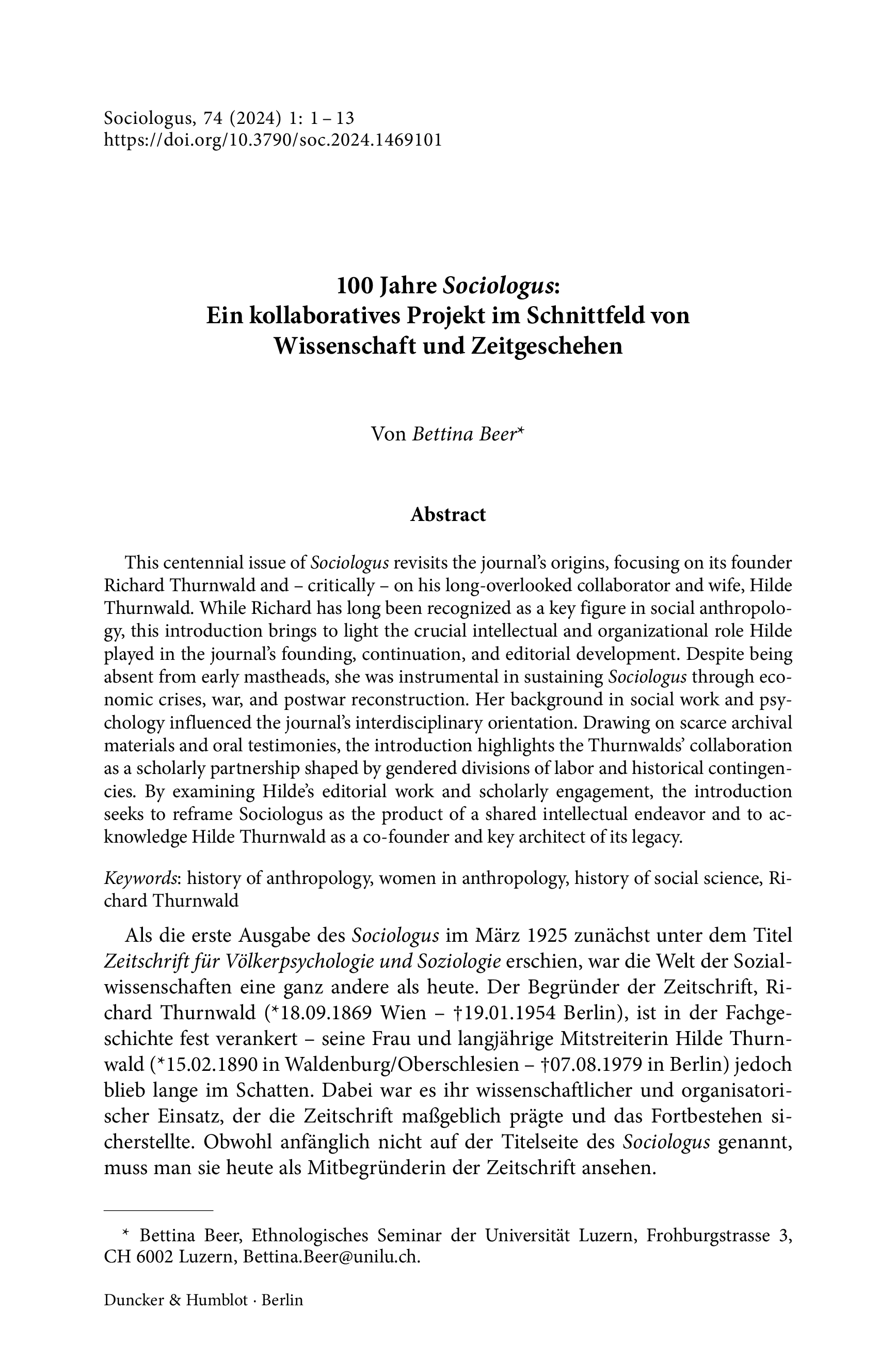 100 Jahre Sociologus: Ein kollaboratives Projekt im Schnittfeld von Wissenschaft und Zeitgeschehen