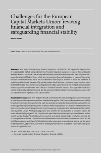 Challenges for the European Capital Markets Union: reviving financial integration and safeguarding financial stability