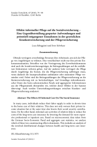 Effekte informeller Pflege auf die Sozialversicherung – Eine Gegenüberstellung gesparter Aufwendungen und potentiell entgangener Einnahmen in der gesetzlichen Krankenversicherung und der Pflegeversicherung