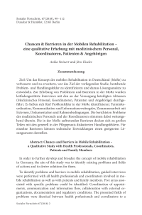 Chancen & Barrieren in der Mobilen Rehabilitation – eine qualitative Erhebung mit medizinischem Personal, Koordinatoren, Patienten & Angehörigen