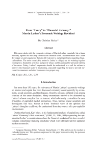 From “Usury” to “Financial Alchemy:” Martin Luther’s Economic Writings Revisited