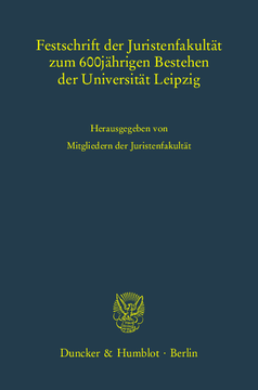 Festschrift der Juristenfakultät zum 600jährigen Bestehen der Universität Leipzig