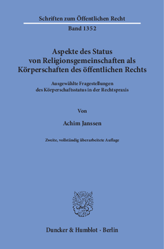 Aspekte des Status von Religionsgemeinschaften als Körperschaften des öffentlichen Rechts