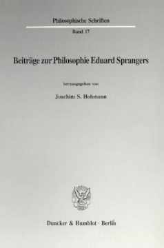Beiträge zur Philosophie Eduard Sprangers